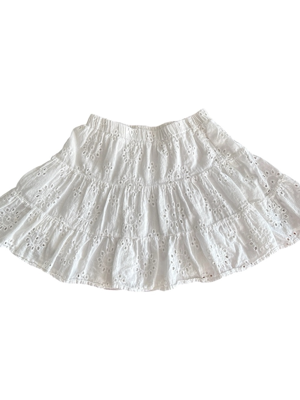 White Eyelet Lace Tiered Skater Skirt